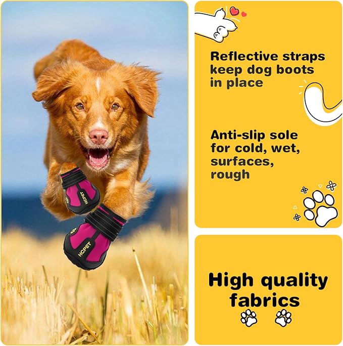 Hcpet Dog Shoes, Dog Boots for Large Dogs, Waterproof Dog Booties Paw Protector for Summer Hot Pavement, Winter Snowy Day, Outdoor Walking, Indoor Hardfloors Anti Slip Sole Pink Size 6