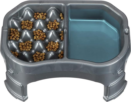 Neater Pet Brands – Neater Raised Slow Feeder Dog Bowl – Elevated and Adjustable Food Height - (Double Diner, Gunmetal)