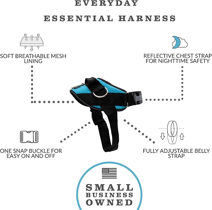 ShawnCo Essential Dog Harness, No-Pull Pet Vest with 3 Leash Clips, No Choke, Reflective, Adjustable and Padded, for Easy Walking and Training for Small, Medium and Large Dogs (Oceanic Blue, Medium)