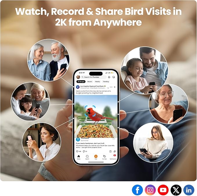 SOLIOM Smart Bird Feeder with Camera with Solar Panel - 2K HD Live View, AI Bird Identifier, Birds Arrival Alerts, DIY Birdseed Add-on, 2.4G WiFi- Wireless Outdoor Gift for Birdlovers