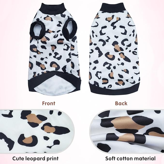 Idepet Cat Clothes Kitten Sweater Soft Kitten Shirt Cute Leopard Print Kitty Vest Pullover Pajamas Jumpsuit Cotton Apparel for Hairless Cats &Puppy (White,XL)
