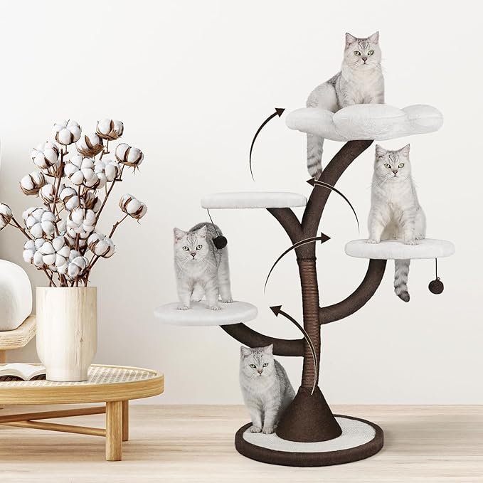 Multi-Level Modern Cat Tree, All-in-One Cat Tower with Scratching Post, Flower Cat Tree Houses for Indoor Cats