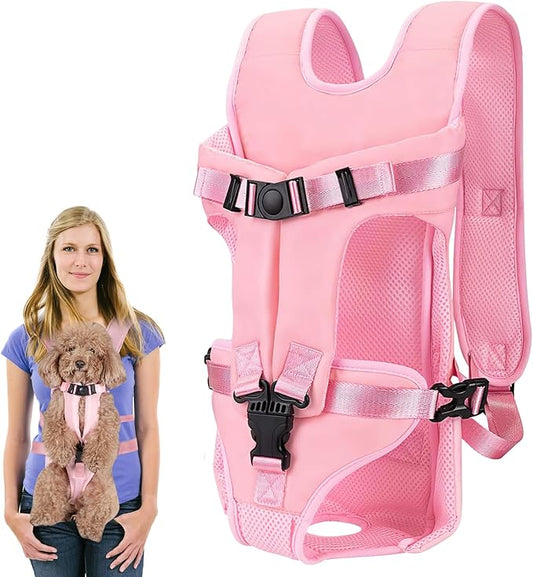 Pet Carrier Backpack, Adjustable Front Dog Carrier, Legs Out Dog Chest Carrier, Waterproof Dog Back Pack for Small Medium Dogs Cats Puppies and Rabbits Hiking Camping (Pink, Small)
