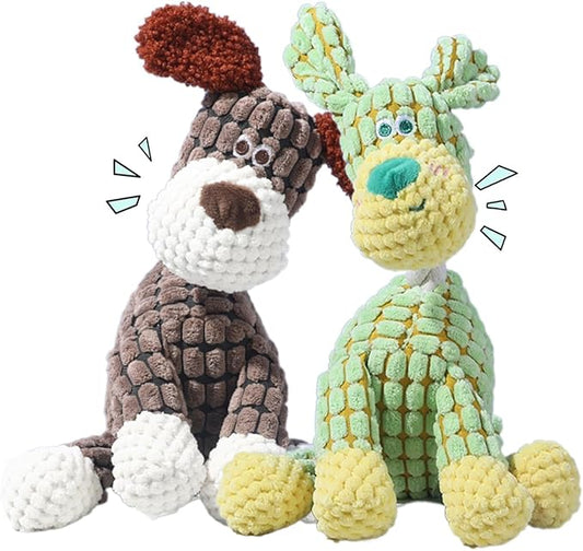 2025 New Dog Toys, Indestructible Plush Dog Toy, Dogs Toys for Aggressive Chewers, Dogs Squeaky Chew Toy for Indoor Pups Teething (Brown+Green)