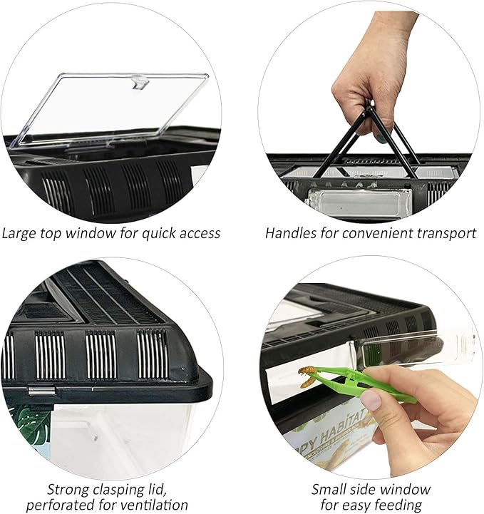 Happy Habitat (Standard) - Ventilated Enclosure & Breeder Box - for Live Feeder Insects, Reptiles, Amphibians & Other Small Pets - Durable Plastic Portable Terrarium