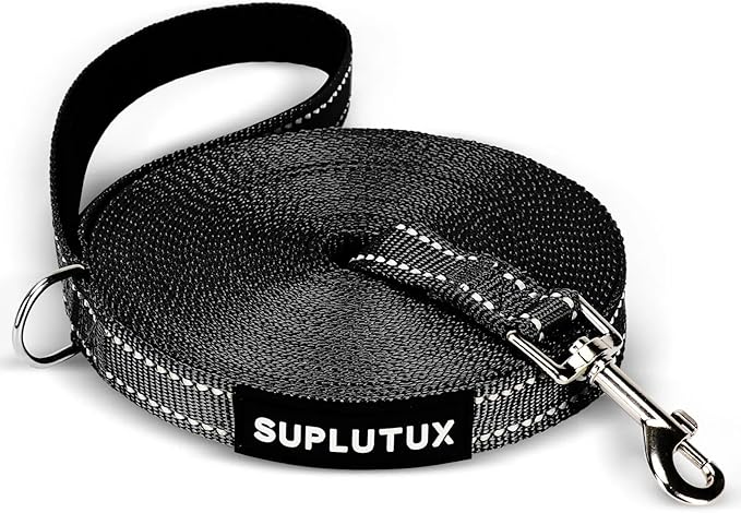 Reflective Dog Leash–10FT/16FT/30FT/50FT/100FT Durable Nylon Training Leash with Heavy-Duty Metal Clasp, High Visibility for Night Walking, Perfect for Small, Large Dogs (Black, 100FT)