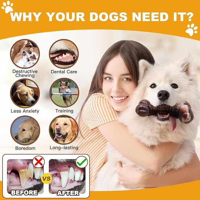 Dog Chew Toys for Aggressive Chewers, Tough Chew Toys for Dogs Large Small Medium, Indestructible Dog Bone Toy For Chewer, Durable Nylon for Puppy Dogs Teething Toy to Keep Them Busy,Beef Flavor Gift