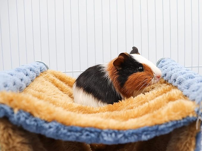Fleece Winter Warm Rat Hammock, Double Layer Hanging Birds Nest Bed with Warm Fleece, Bird Cage Stand Perch, Hideaway Cave Tent, Sleep Bed Cage Accessories for Rat, Guinea Pig, Chinchilla (Blue)