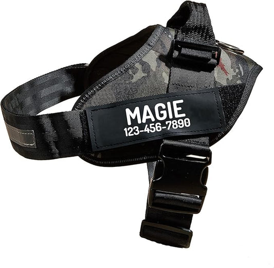 PawPawify Custom No Pull Dog Harness with Name and Phone Number, Heavy Duty Personalized Pet Vest to Prevent Tugging, Pulling, or Choking, Training and Walking (Camouflage Green, XXL (Chest 36-42in))