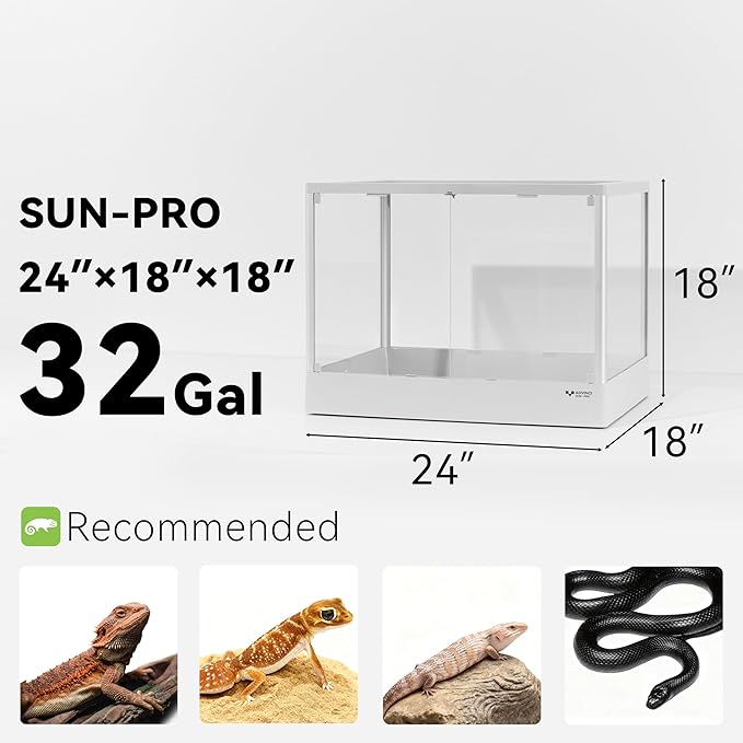 Reptile Glass Terrarium 24"x18"x18" 32 Gallon Knock-Down Dual-Locking Security Mesh Ventilation Durable Aluminum Frame Modern Design