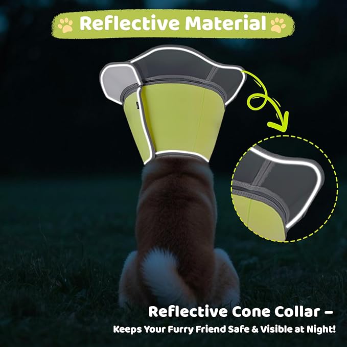 Soft Dog Cone Collar After Surgery Recovery,Adjustable E-Collar with Removable Shield,Lightweight,Breathable Anti-Licking Protective Cone for Large,Medium,Small Pets (Neon Green, XL (Neck:17''-22''))