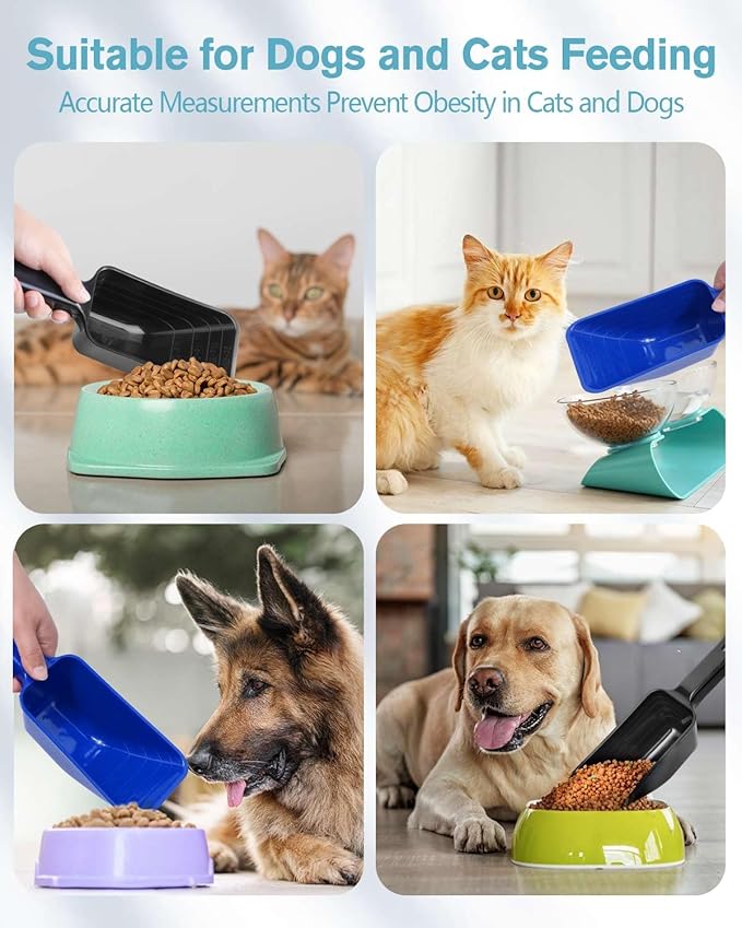 2 Cup Dog Food Scoop(2 Pack), Plastic Pet Food Scoop with Measuring Lines for Accurate Pet Food Portions,Dishwasher Safe (Black and Blue)