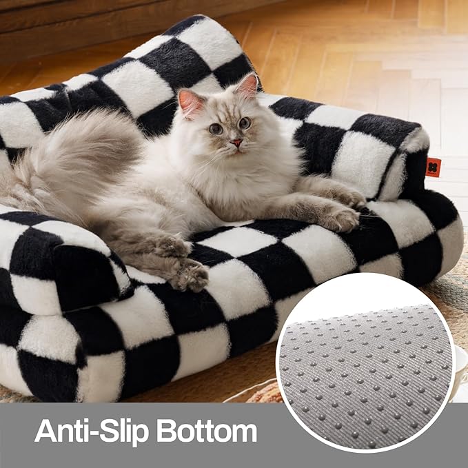 MEWOOFUN Cat Bed for Indoor Cats, Washable Dog Beds for Small Medium Dogs & Cats, Fluffy Cat Couch with Non-Slip Bottom (Black&White, 26.0" L x 19.0" W x 13.0" Th)