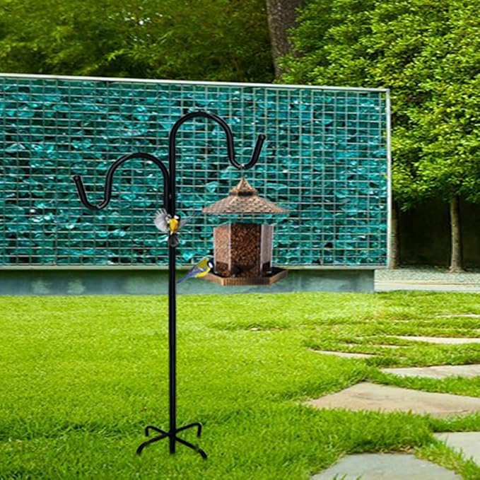 Adjustable Double Shepherds Hook,63 Inch Tall Heavy Duty Hanging Stakes Two Sided Garden Pole for Bird-Feeder Lantern Plant-Hook Garden-Stake,Plant Stand Hanger for Outdoor Wedding Decor