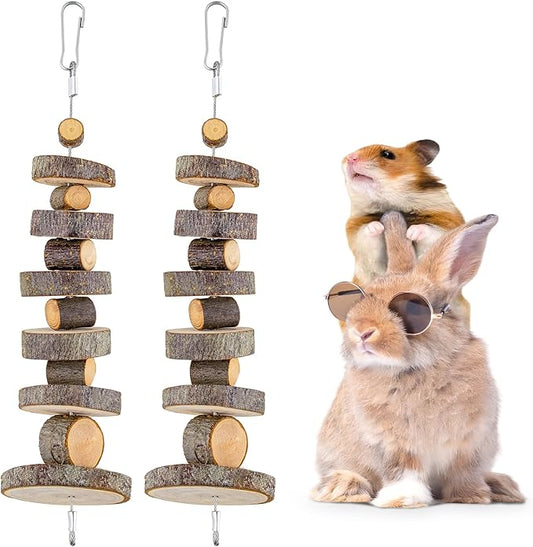 Natural Organic Apple Wood Chew Toys, 2 Pack Small Animal Snacks Toys Suitable for Bunny, Chinchilla, Guinea Pigs, Hamsters Teeth Grinding