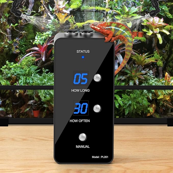 moistenland Reptile Humidifier, Misting System for Terrariums, Automatic with Adjustable Spray Nozzles, Black