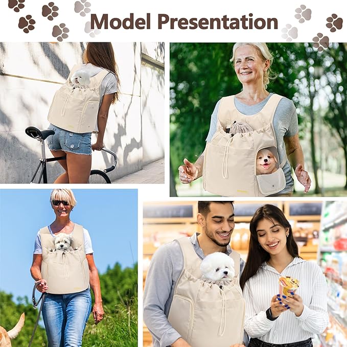 Dog Front Carrier Backpack, Adjustable Pet Cat Chest Ventilated Dog Carrier for Hiking Camping Travel, Ventilated Mesh Dog Travel Backpack(Off White)