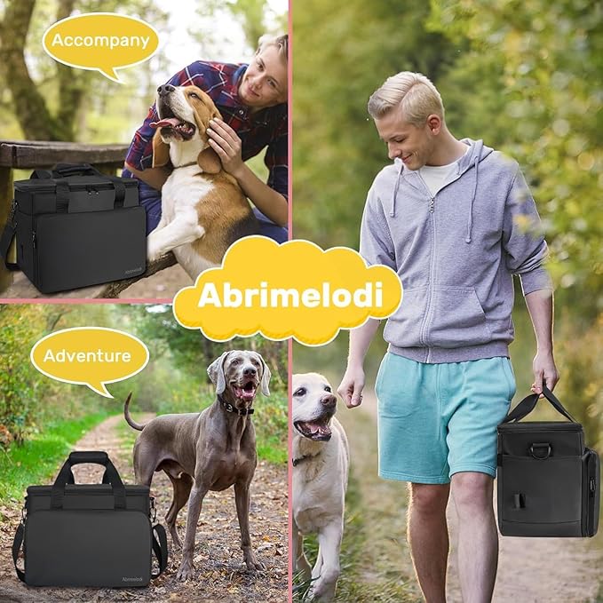 6 Set Dog Travel Bag, Large Pet Supplies for Dogs, Includes 2 Collapsible Dog Bowls, 2 Food Containers, 1 Treat Pouch with Pet Travel Bag, Black