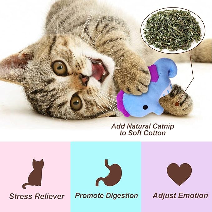 Catnip Toys for Indoor Cats Kitten Interactive Toys for Cat Lovers Gifts Chew Bite Kick Toys Supplies Lobster Octopus Crab Starfish Seahorse Sea Turtle Seafood Plush Catmint Pet Presents Set of 6
