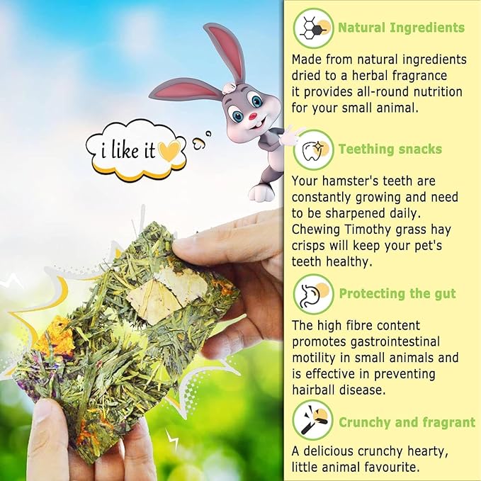 Hamiledyi Rabbit Chew Toys 15 Pieces Natural Timothy Hay Chips Chew Treats with Herbal Floral Scent for Rabbit Guinea Pig Hamster Chinchilla
