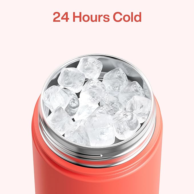 Insulated Water Bottle with Straw - Encool Stainless Steel Water Bottle, Leak-Proof, BPA-Free, Double Wall Vacuum Keeps Cold for 24 Hours for Sports, Travel, School (26 oz, Tawny Orange)