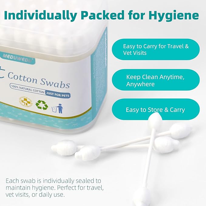 Pet Cotton Swabs, 55 Count｜Gourd-Shaped Tips｜Soft Cotton & Paper Stick｜Dog & Cat Ear Cleaner Swabs｜Safe Grooming Tool for Pets