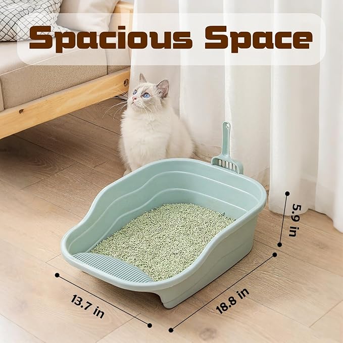 Small Cat Litter Box with High Sides,Cat Boxes for Indoor Cats,Cat Litter Pan for Kitty,Litter Box with Low Entry,Non-Slip Pedal,Easy to Clean,Anti-Splashing (Blue)