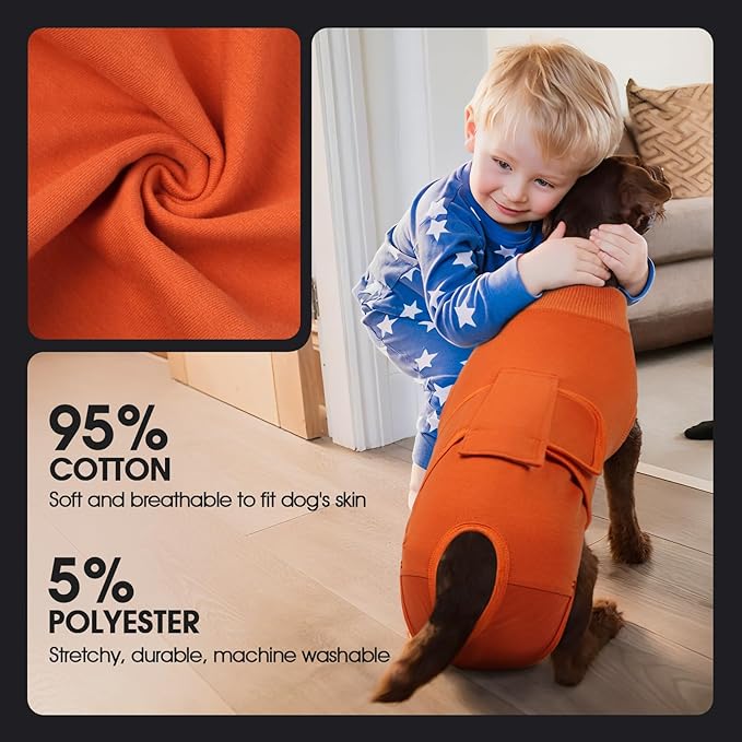 FUAMEY Dog Recovery Suit Male,Dogs Surgery Neuter Suits Puppy Spay Shirts for Female Protect Dog's Skin Anti Licking Abdominal Wounds Doggie Onesie Pet Bodysuit Alternative to Cone Orange L