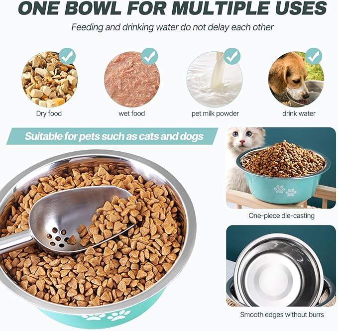 Stainless Steel Dog Bowls, Nonslip Rubber Bottom No Spill Proof Skid Metal Insulated Dog Bowls for Large Medium Small Breed Dogs (Green, 3.6 Cups/29 OZ)