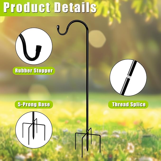 Shepherds Hooks for Outdoor 48 Inch Garden Bird Feeder Pole with 5 Prongs Base Adjustable for Hanging Flower Basket Plant Pot Solar Lantern Light Wind Chime Hanger for Wedding Decor 2 Pack