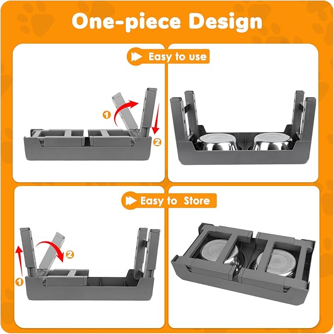 URPOWER Elevated Dog Bowls 4 Height Adjustable Raised Dog Bowl with 2 Stainless Steel Food and Water Bowls Non-Slip Bowl Stand Adjusts to 3.2”,8.7”,10.2”,11.8”for Small Medium Large Dogs and Pets