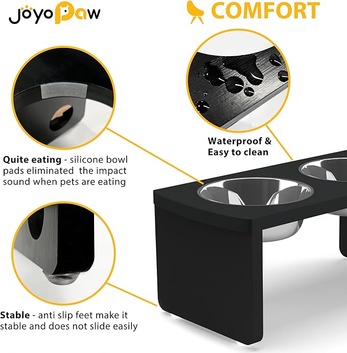 Elevated Dog Bowls, Bamboo Raised Dog Bowl for Medium Dogs, with 2 Stainless Steel Bowls (7'' Tall-40 oz Bowl, Black)