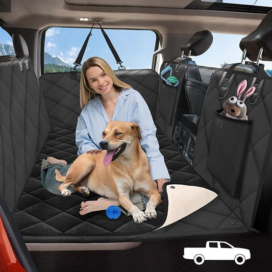 Back Seat Extender for Dogs Truck-with Soft Blanket, Dog Pet Seat Cover Back Seat Hard Bottom Holds 400lbs, Backseat Dog Hammock for Crew Cab Trucks F150, RAM1500, Sierra, Tundra, Silverado