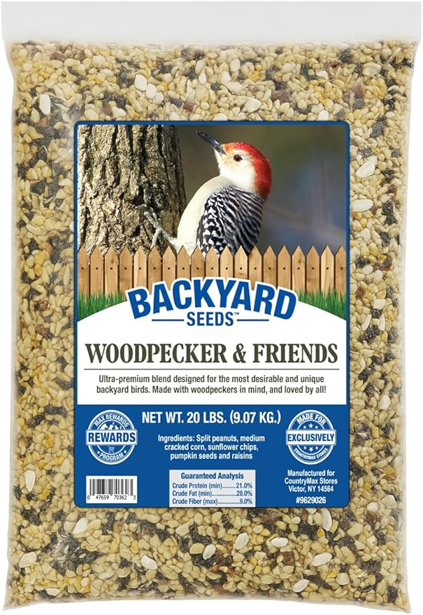 Backyard Seeds Woodpecker Shelled Peanuts Mixed Bird Seed with Sunflower Chips, Pumpkins, Raisins (40 Pounds)