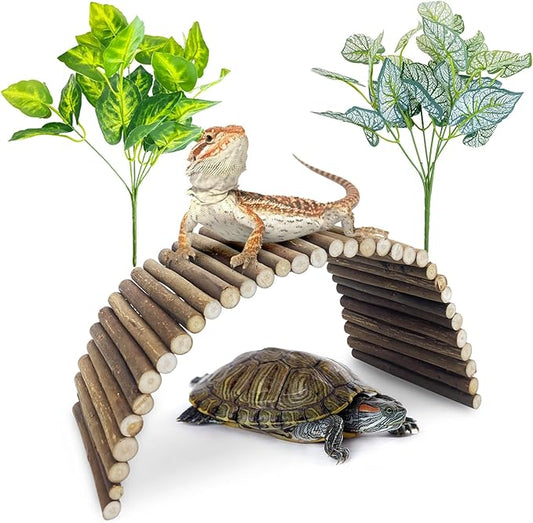 BNOSDM Reptile Hide Tortoise Hideout Bearded Dragon Wooden Bridge Snake Climbing Tunnel Habitat Decor for Lizards Spiders Gecko Ball Python (Small)
