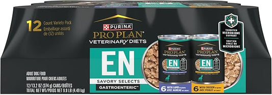 Pro Plan Veterinary Diets Purina EN Savory Selects Gastroenteric with Chicken and with Lamb in Gravy Gastrointestinal Dog Food Variety Pack - (12) 13.2 oz. Cans