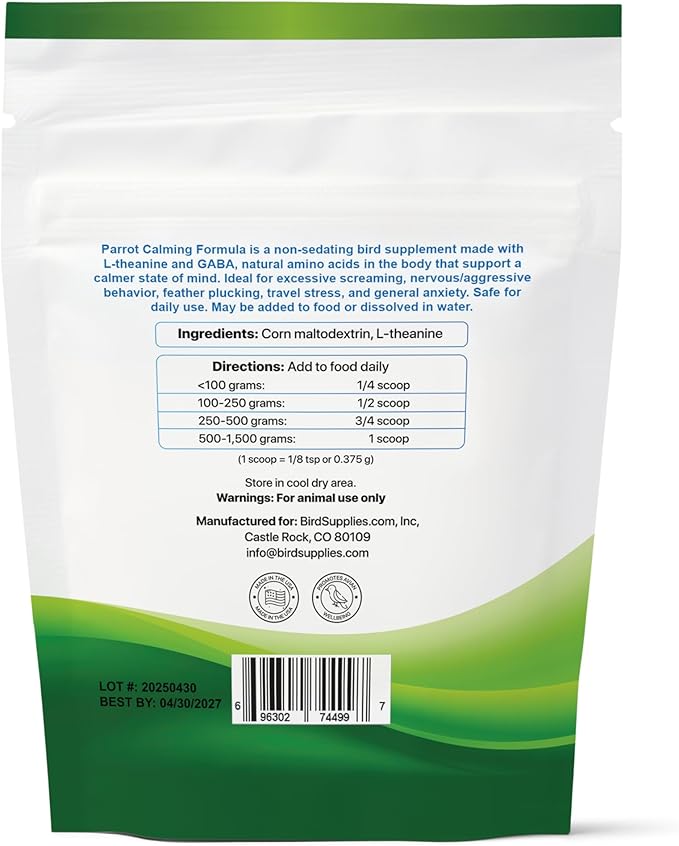 UnRuffledRx™ Calming Formula for Parrots – Bird Supplement That Supports Relaxation During Stressful Events Like Fireworks, Travel, and Visitors – 150 Servings – Made in USA