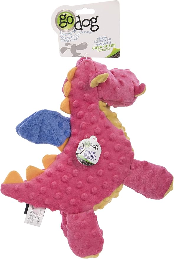 goDog Bubble Plush Dragons Squeaky Dog Toy, Chew Guard Technology - Coral, Large