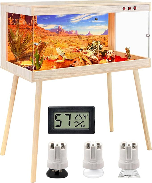 Royxen Tempered Glass Bearded Dragon Tank,65 Gallon Reptile Tank with Leg Stand,Built-in Lighting Reptile Enclosure Scartch-Proof Bearded Dragon Encloure for Chameleon,Snake,Lizard(Oak,40"x 20"x 20")