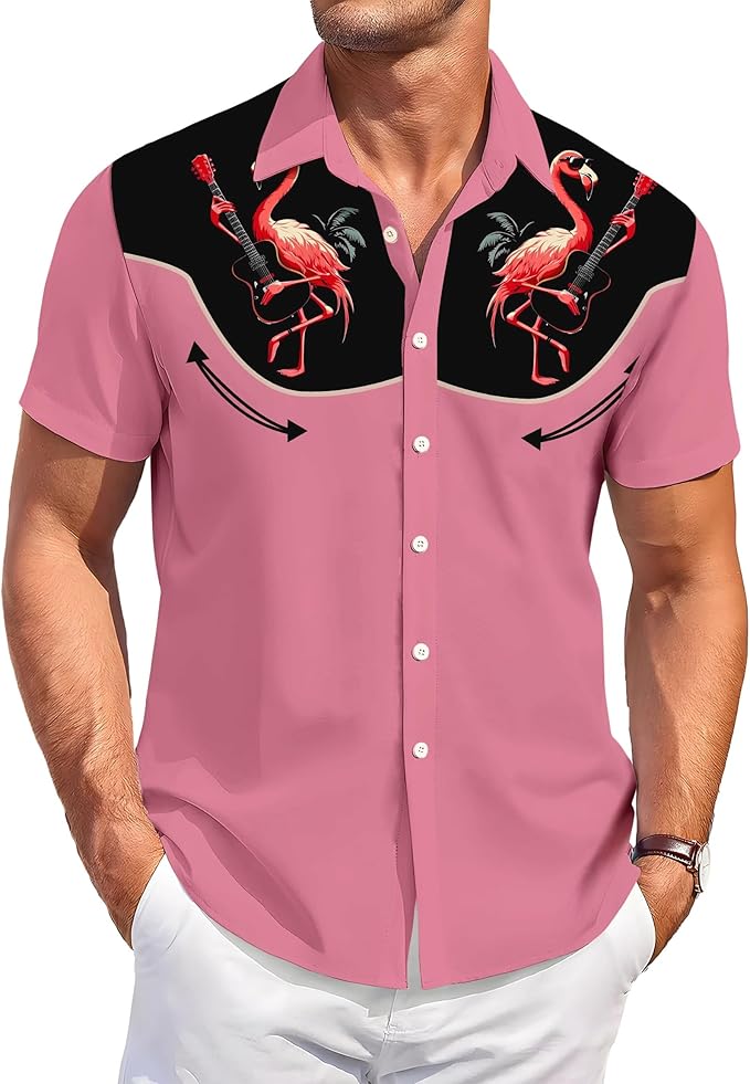 Men’s Hawaiian Shirt Western Cowboy Symmetrical Print Short Sleeve Button Down Casual Beach Holiday Summer Shirt