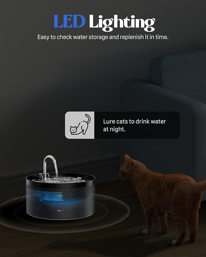 Cat Water Fountain for Cats Indoor: GIOTOHUN Cat Fountain Contains 6 Filters + 3 Sponges - 108oz/3.2L Black Cat Drinking Founttain - Silent Pet Water Fountain for Drinking - Faucet Pet Fountain