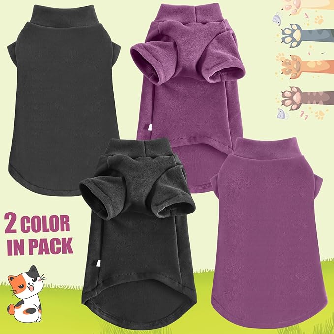 Idepet Sphynx Cats Sweater 2 Pack,Turtleneck Hairless Cat Shirt Soft and Warm Kitten Clothes with Sleeves Pullover Pet Winter Pajamas Jumpsuit for Cat Puppy (Black&Purple, Small)