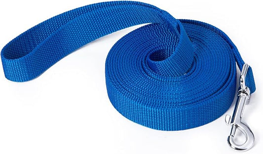 Strong Durable Nylon 15ft Long Dog Training Leash, Traction Rope, 1 Inch Wide, for Small and Medium Dog (Blue, 15 Feet)
