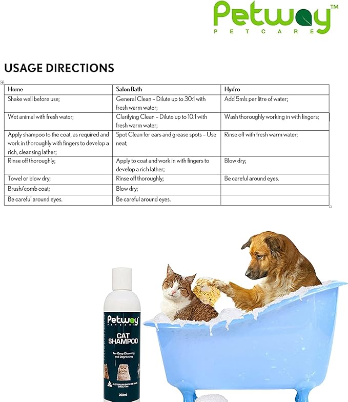 Petway Petcare Cat Shampoo, Anti Dandruff Shampoo for Deep Cleanse & Degreasing, Removes Excess Oils, Dirt and Dandruff, pH Balanced, Parabens & Sulfates Free, Cruelty Free, 8.5 Fl Oz