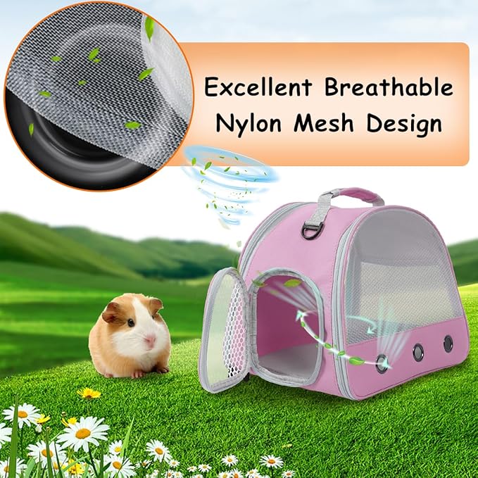 Breathable Guinea Pig Carrier Backpack with Nylon Mesh Window Portable Carrier for Guinea Pig, Bunny Bearded Dragon Bird Chinchilla Ferret Travel Outdoor