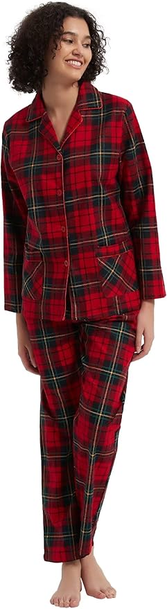 GLOBAL Flannel Pajamas for Women 2-Piece Comfy and Cozy Flannel Pj Set Cotton Loungwear