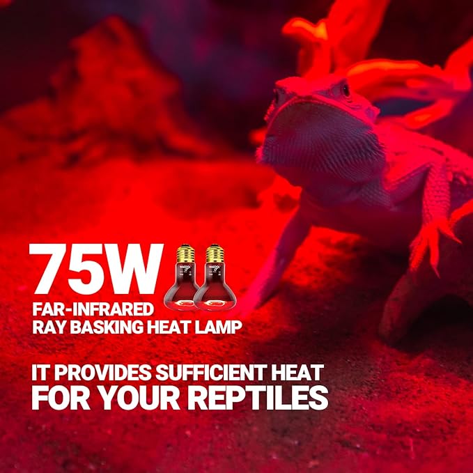 WACOOL 4 Pack Reptile Heat Lamp Bulbs,75W Infrared Basking Spot Light for Reptiles & Amphibians, Red Heat Lamp Bulb for Bearded Dragon Gecko Turtle Lizard (75, Watts)…