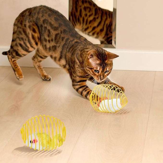 Jecery 5 Pcs Halloween Cat Spring Balls Toys Stretchable Rolling Balls Colorful Playful Coils Interactive Spring Action Toy Caged Rats for Kitten Cat Pet Supplies(Yellow Mouse,Yellow,5 Pcs)