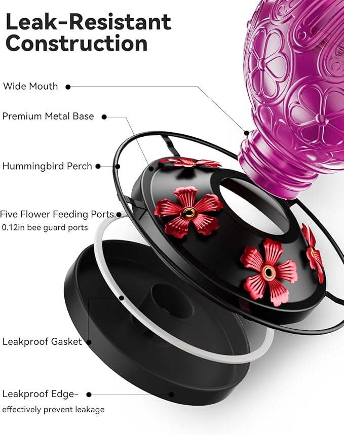 26Oz Hummingbird Feeder for Outdoors, Vintage Glass Bird Feeder with Perch, Durable & Easy to Clean, Hanging Nectar Feeder for Garden, Yard, Deck – Gift for Bird Lovers (Violet)