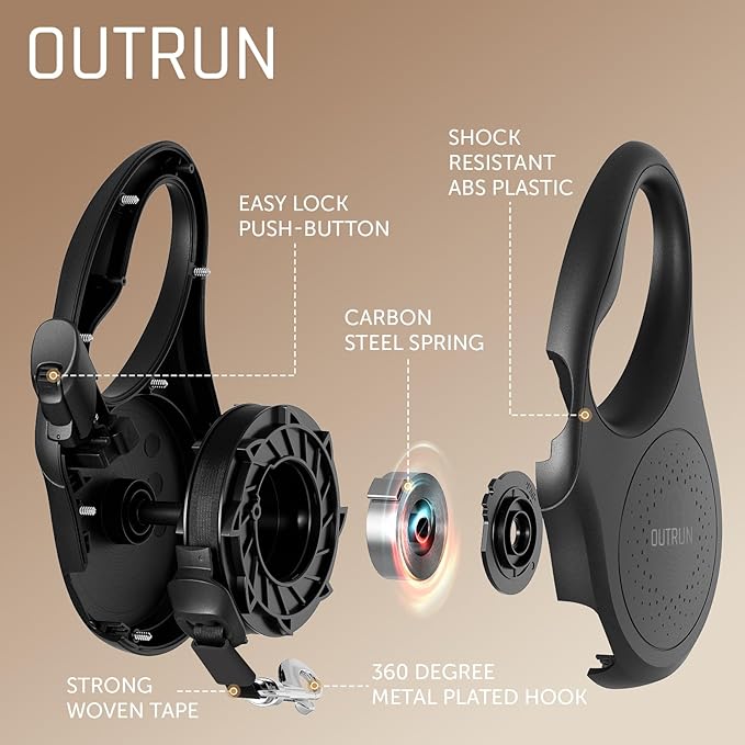 OUTRUN Retractable Dog Leash 16 FT Walking Leash up to 55 Lbs, Strong Nylon Tape No Tangle, Heavy Duty One-Handed Brake Lock Perfect for Small & Medium Sized Dogs and Pets